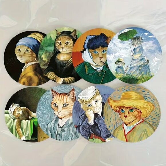 Hello Kitty Other - (8 Pc) Master Cats World‎ Famous Paintings Wooden Coaster Set (NEW & SO CUTE!)